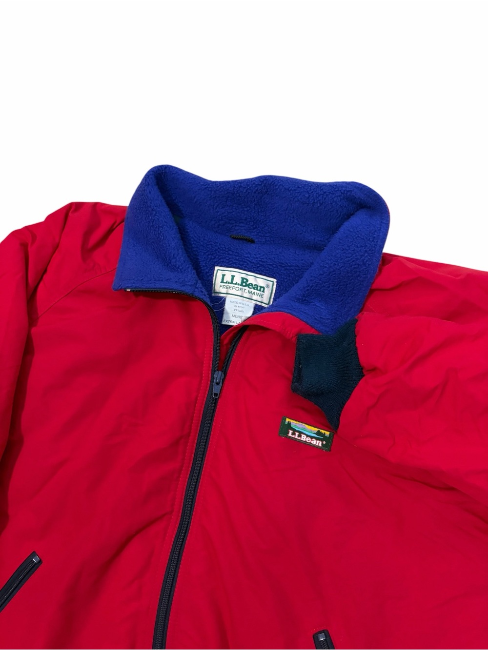 VTG LL Bean Flight Bomber Winter Coat Mens XL Nylon 90s Red Fleece Lined